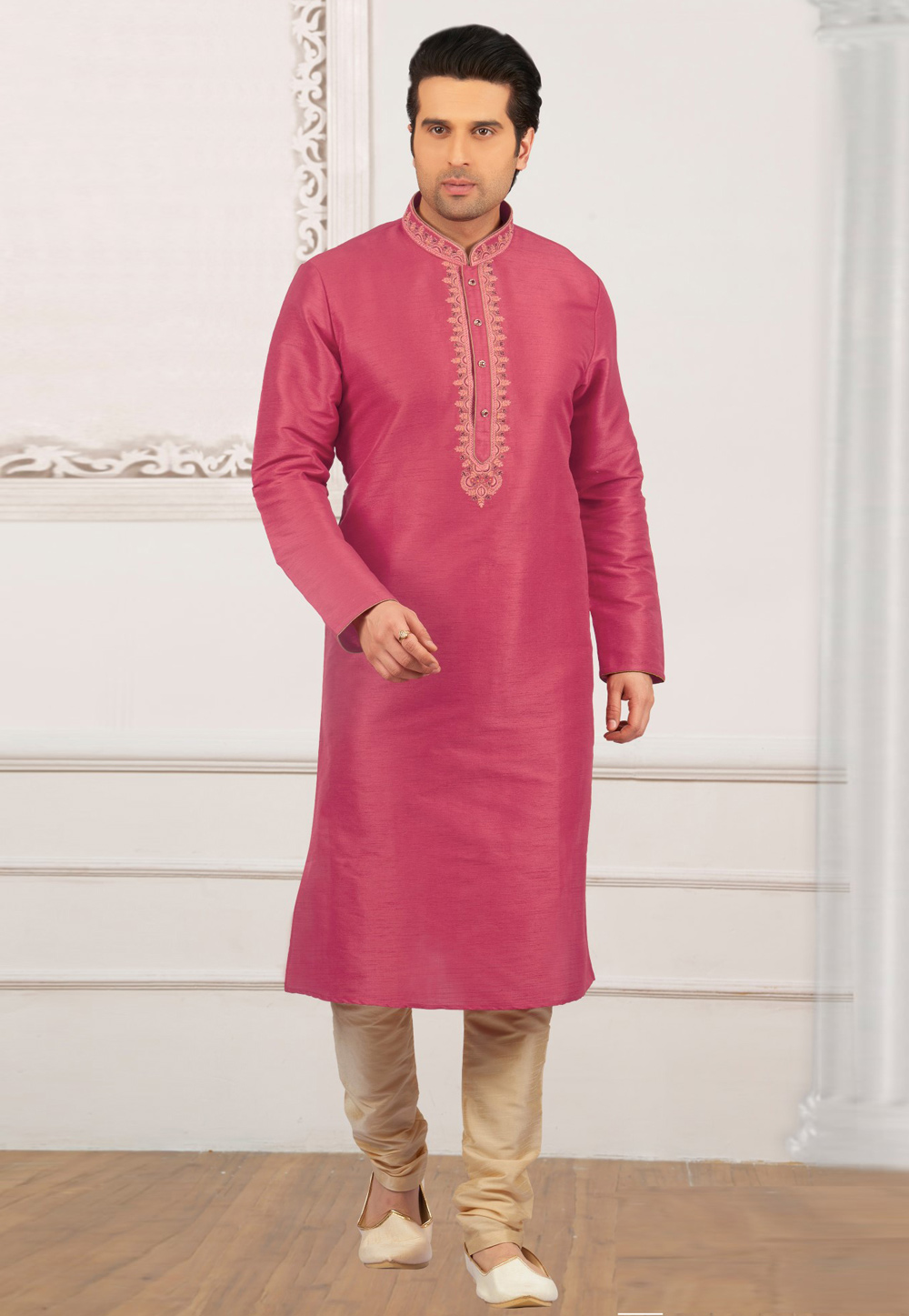 Pink Dupion Silk Kurta Pajama 309960
