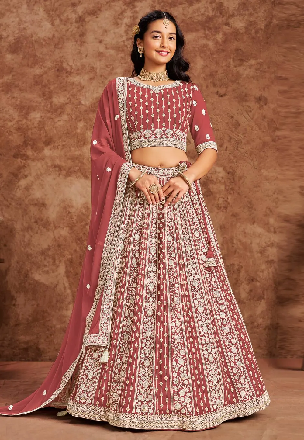 Pink Faux Georgette A Line Lehenga Choli 302374