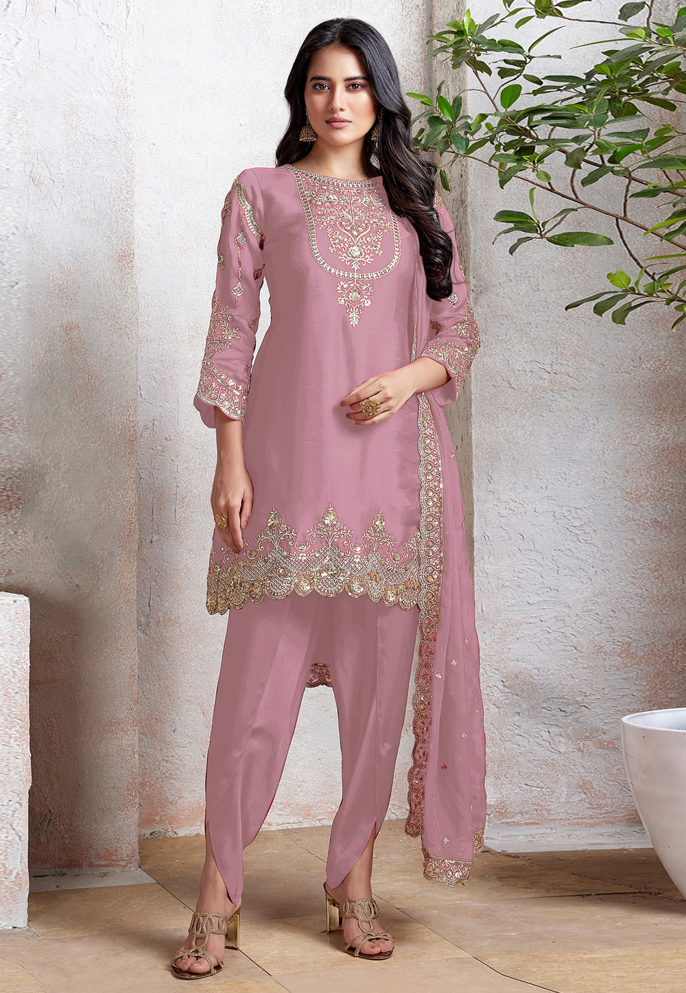 Pink Faux Georgette Dhoti Style Suit 311231