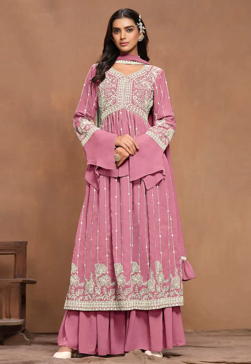 Pink Faux Georgette Gharara Suit 294433