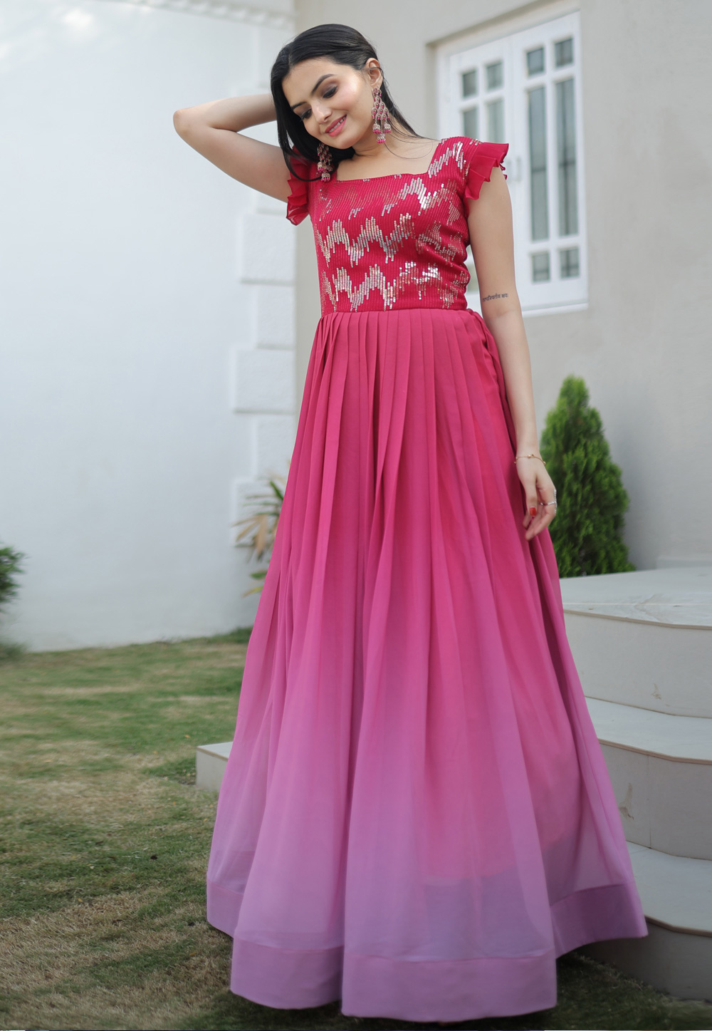 Pink Faux Georgette Gown 284294