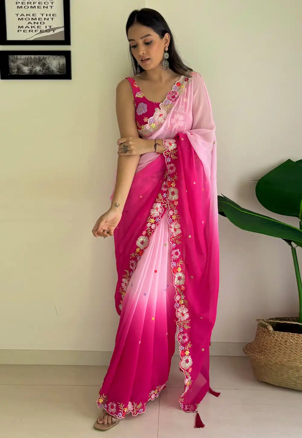 Pink Faux Georgette Half N Half Saree 294763