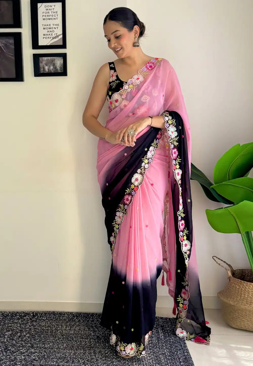 Pink Faux Georgette Half N Half Saree 294764