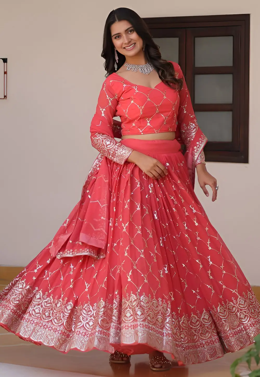 Pink Faux Georgette Lehenga Choli 299330