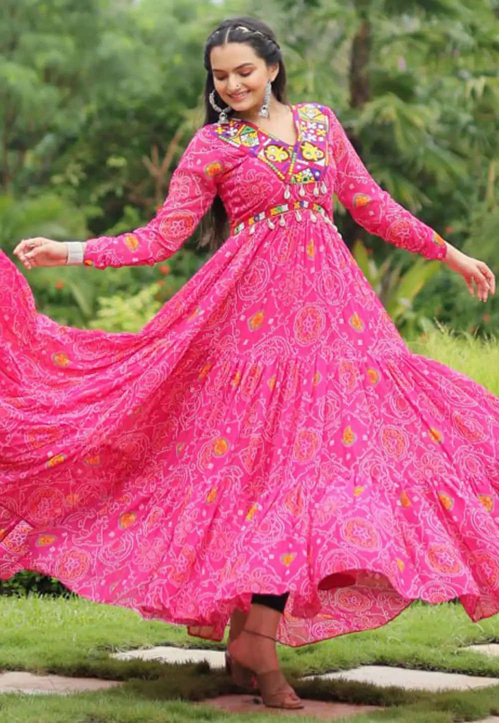 Pink Faux Georgette Navratri Wear Gown 294406