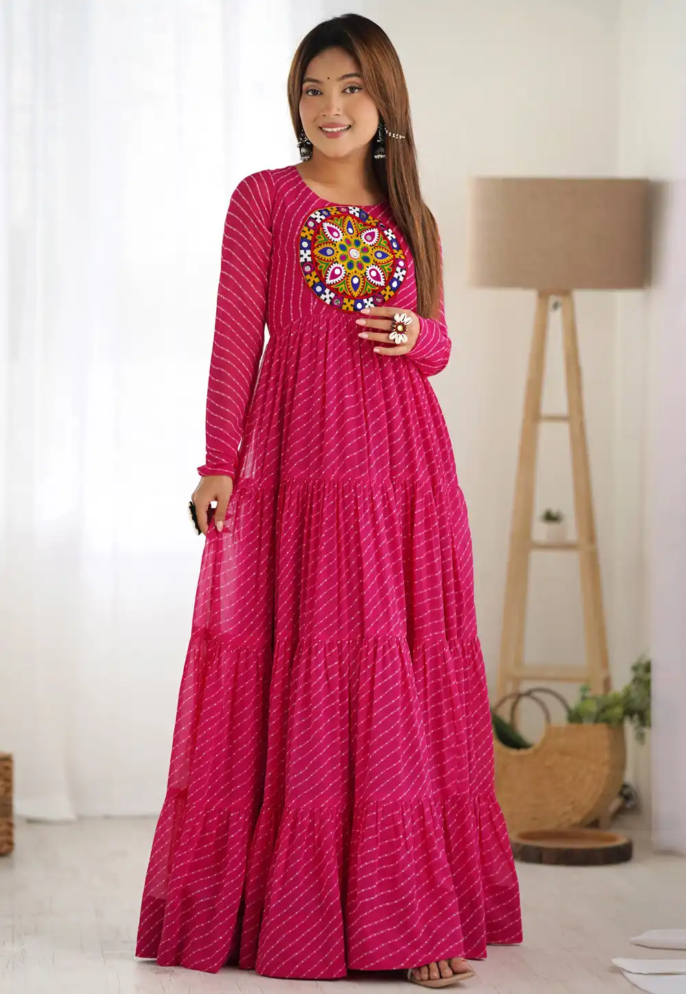 Pink Faux Georgette Navratri Wear Gown 294750