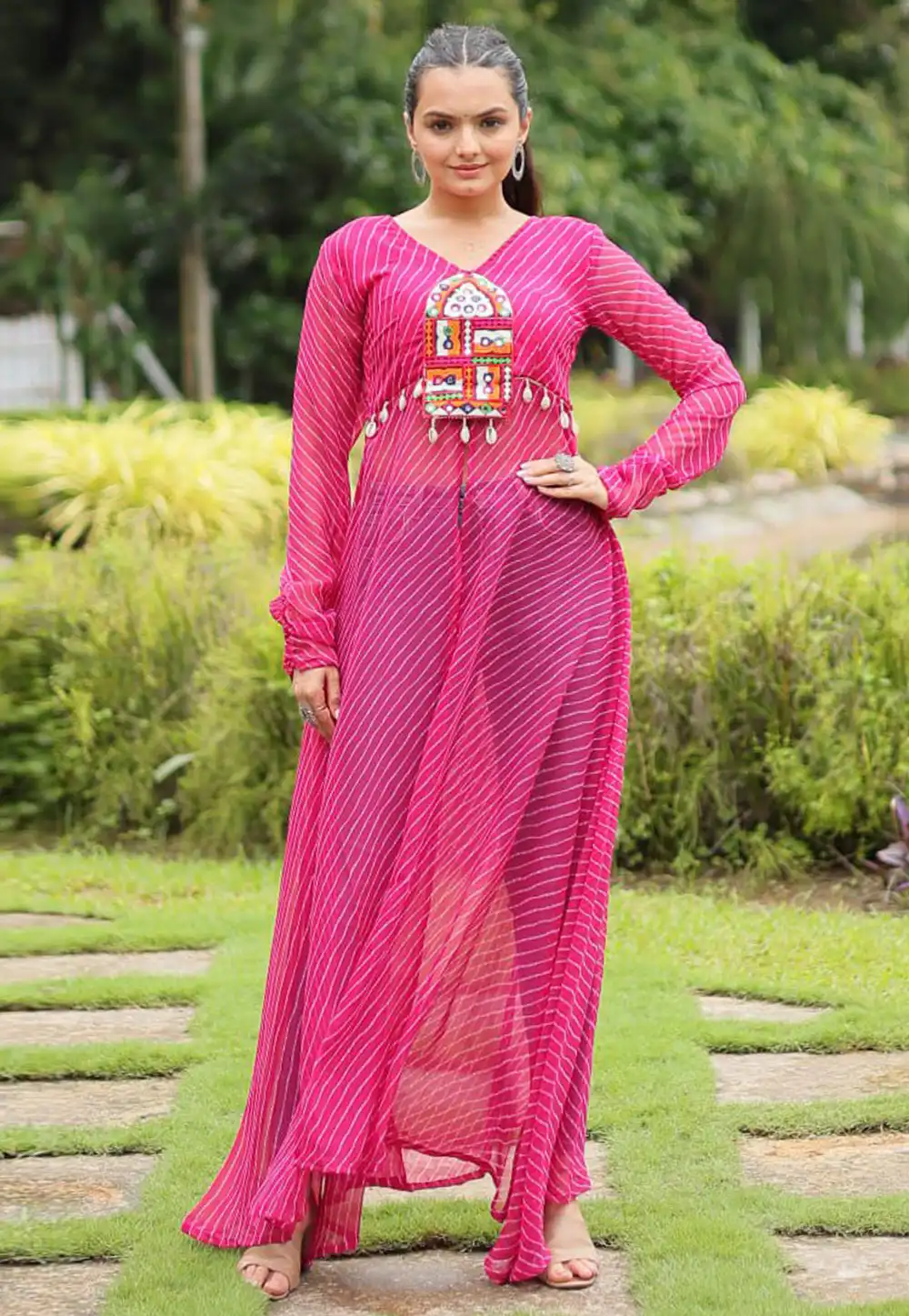 Pink Faux Georgette Navratri Wear Tunic 293389