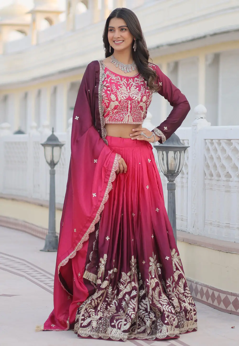 Pink Faux Georgette Readymade Circular Lehenga Choli 303538