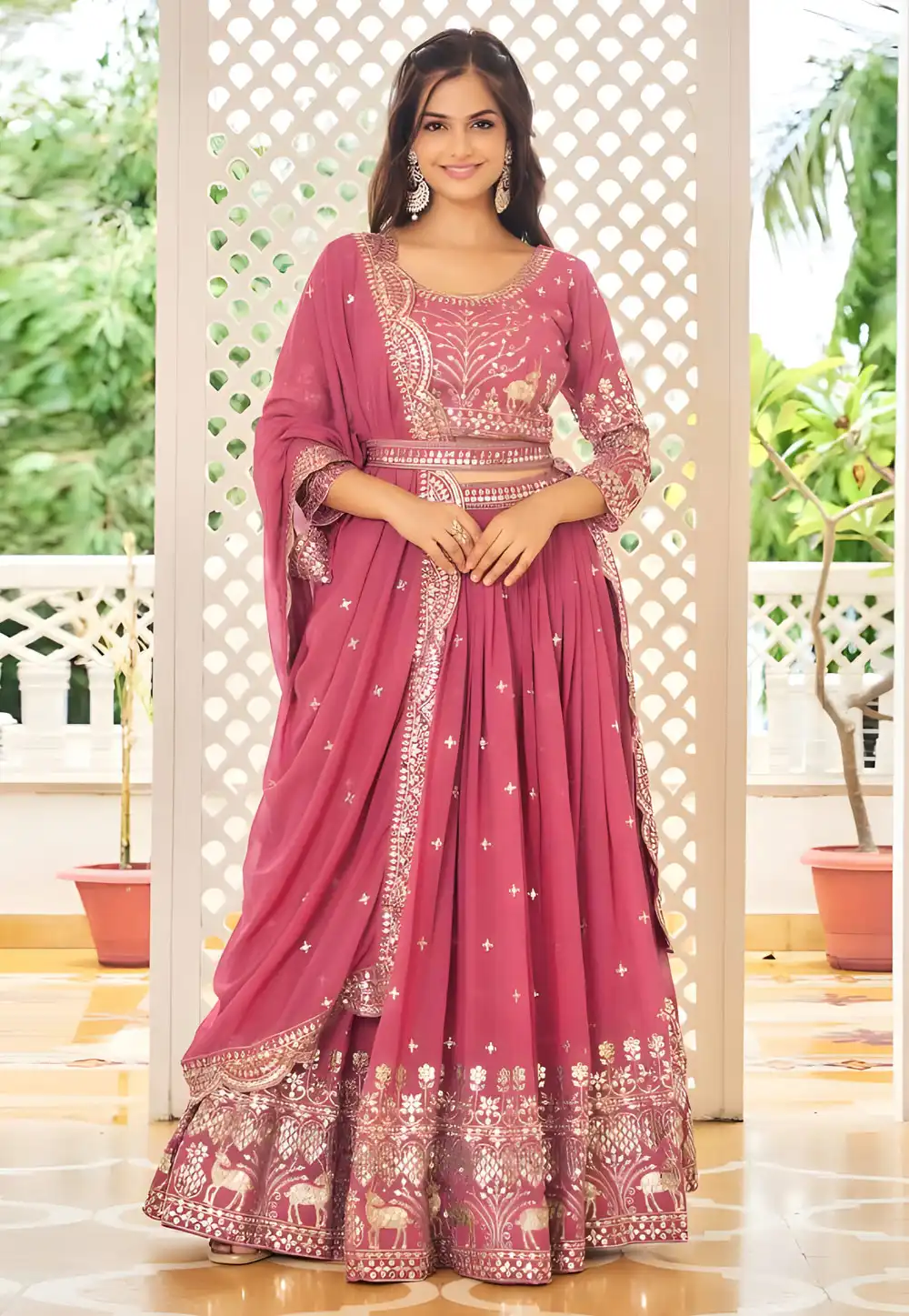 Pink Faux Georgette Readymade Circular Lehenga Choli 294696