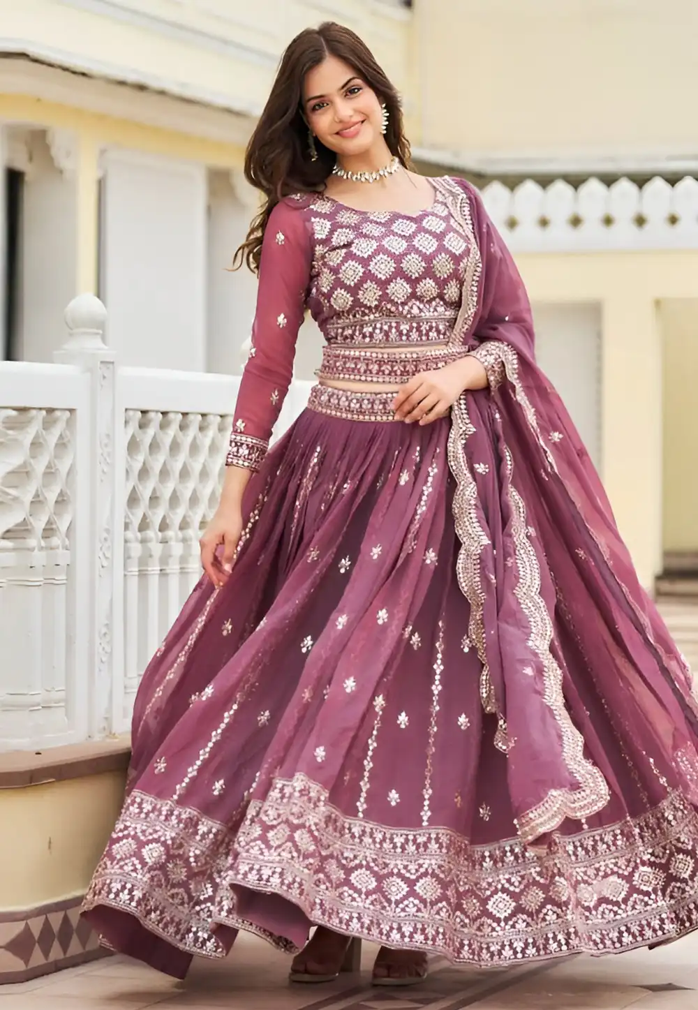 Pink Faux Georgette Readymade Lehenga Choli 294306