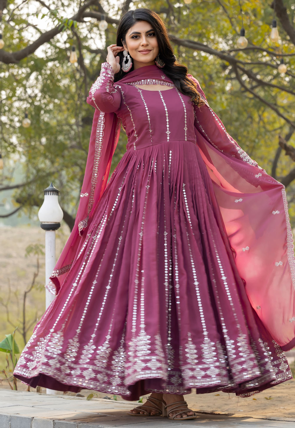 Pink Faux Georgette Readymade Long Anarkali Suit 310248