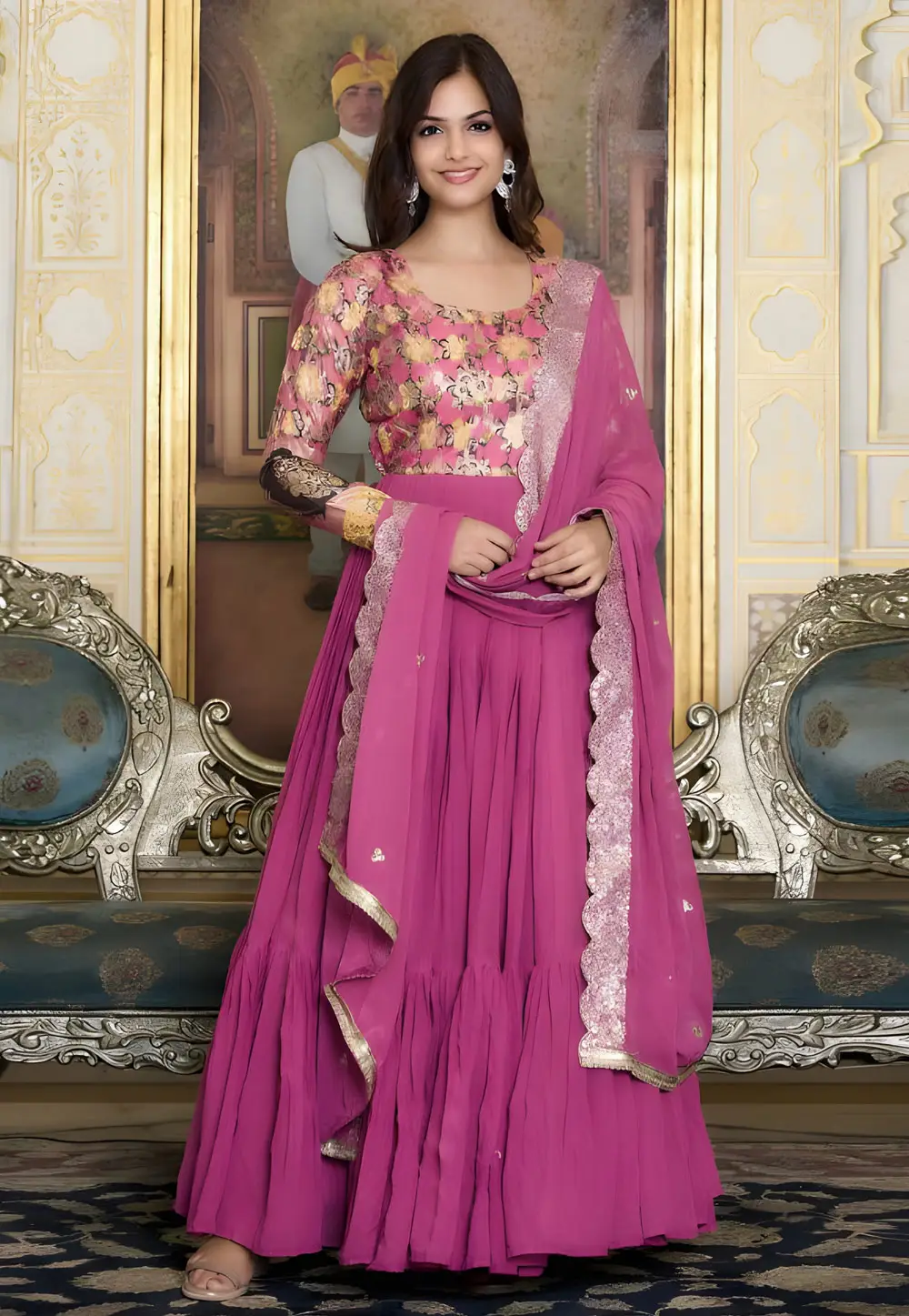 Pink Faux Georgette Readymade Long Anarkali Suit 295219