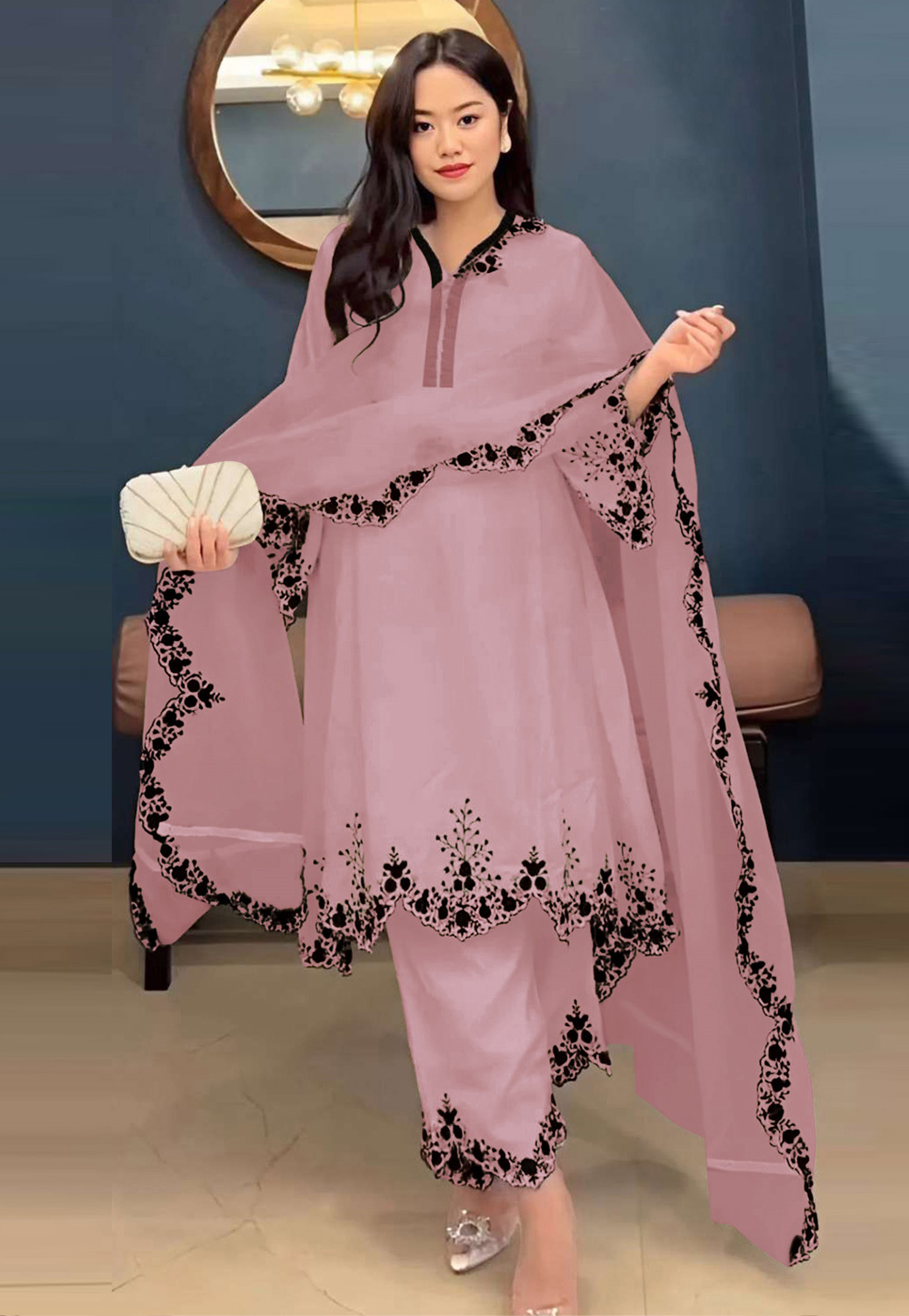 Pink Faux Georgette Readymade Pakistani Suit 309306