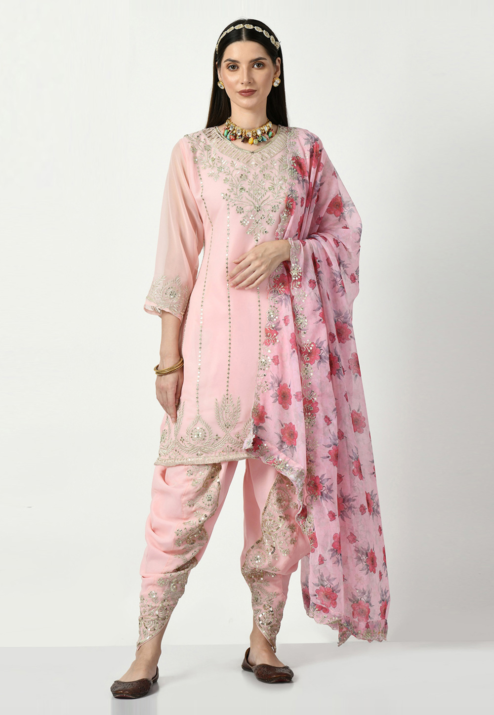 Pink Faux Georgette Readymade Punjabi Suit 280583