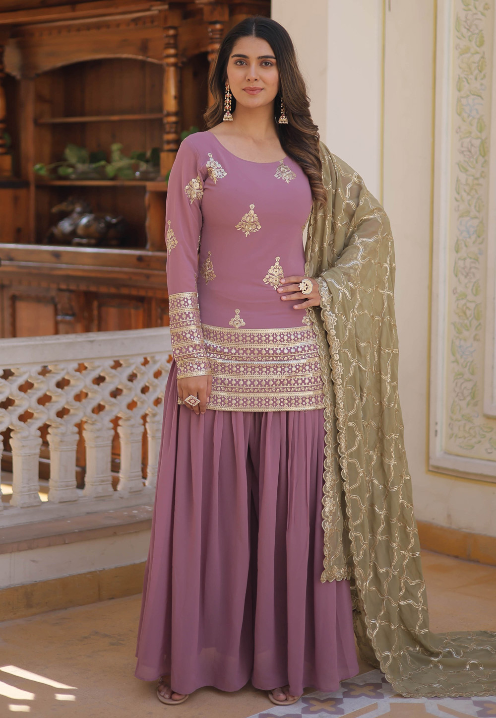 Pink Faux Georgette Readymade Sharara Suit 280751