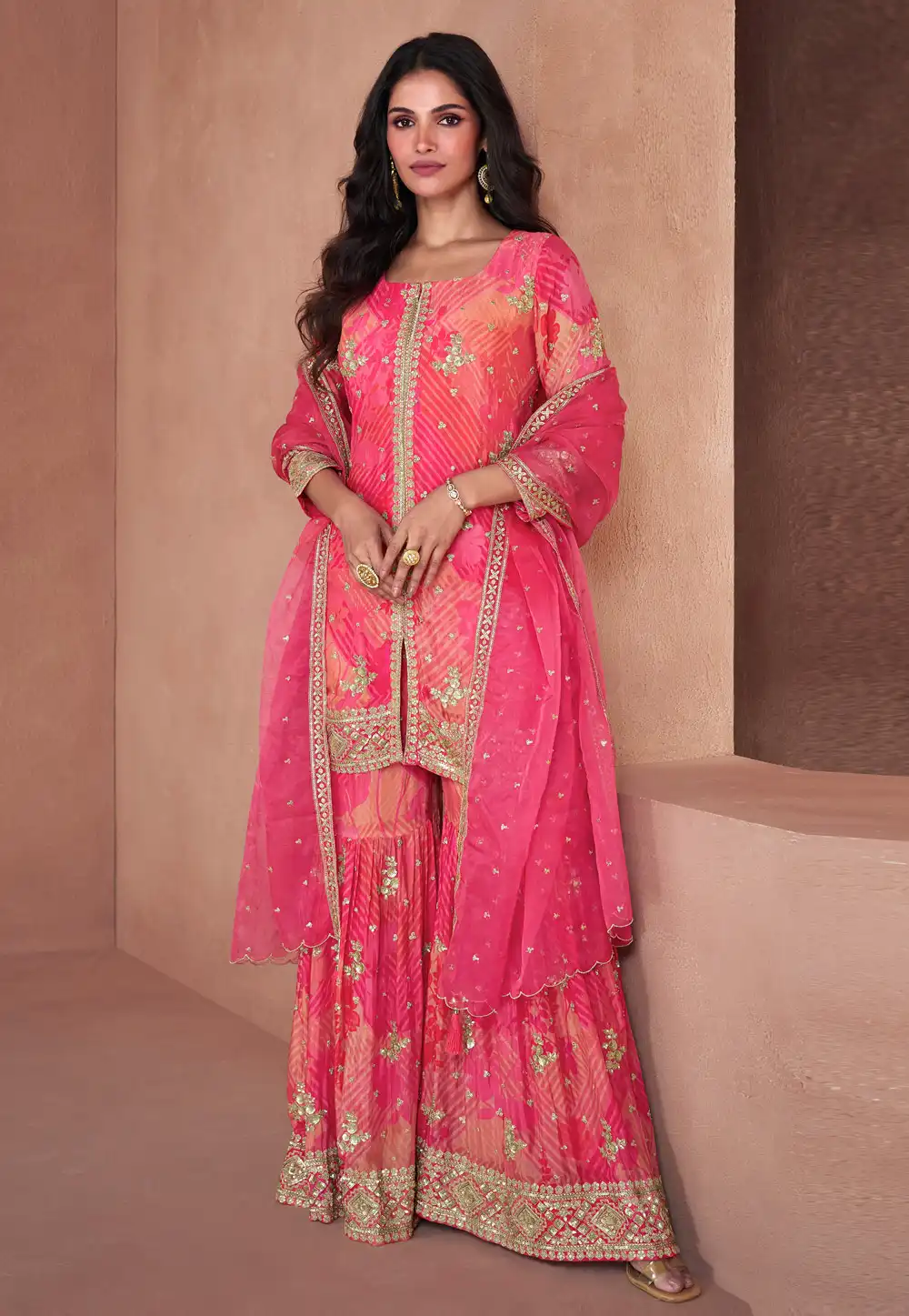 Pink Faux Georgette Readymade Sharara Suit 295147