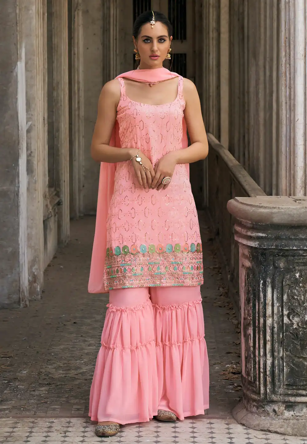 Pink Faux Georgette Sharara Suit 290072