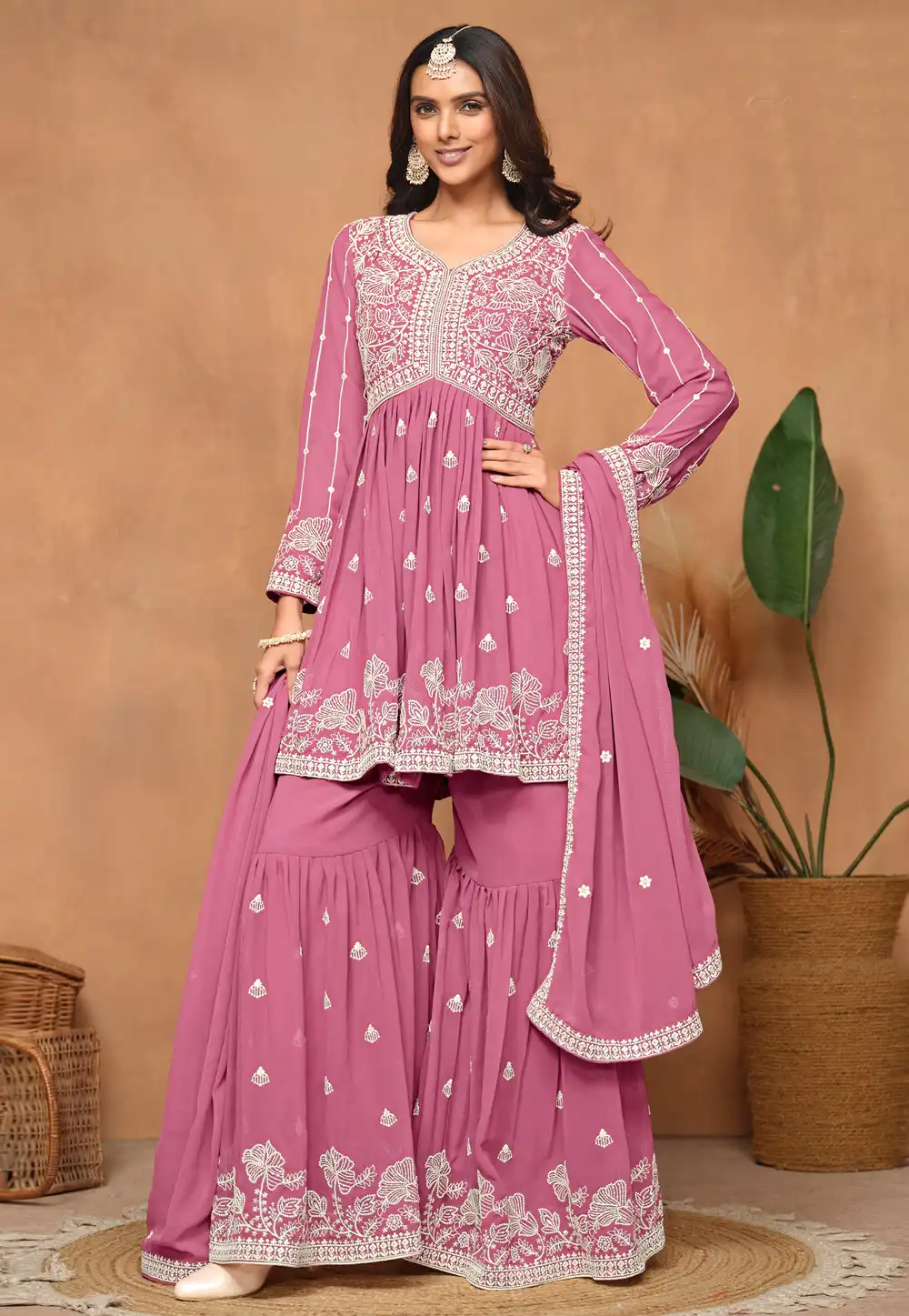 Pink Faux Georgette Sharara Suit 291843