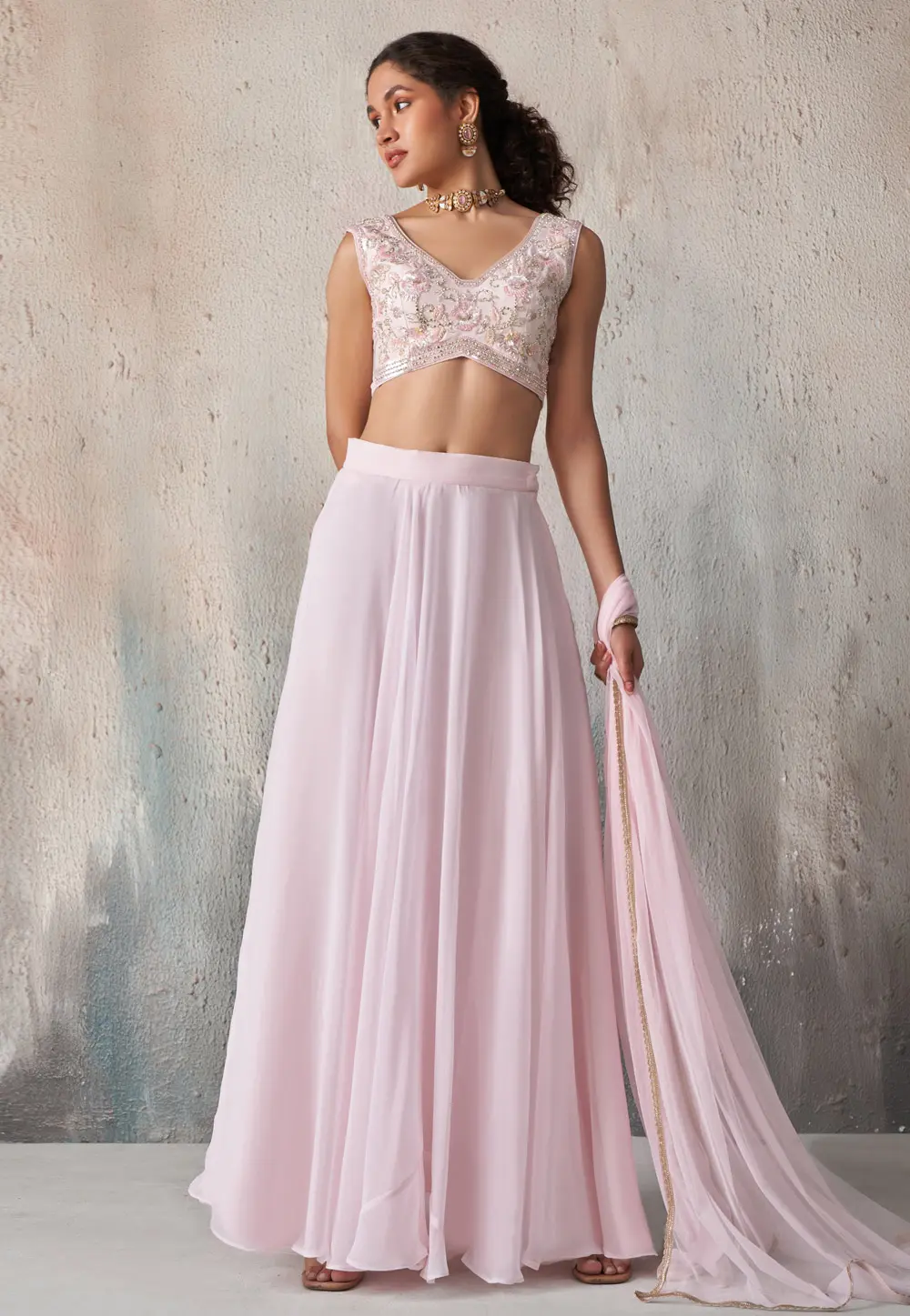 Pink Georgette A Line Lehenga Choli 297428