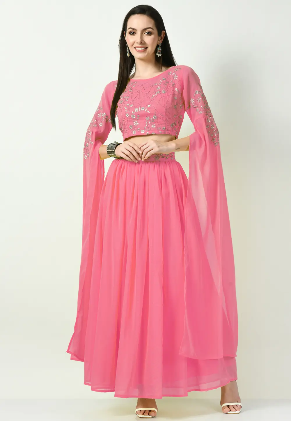 Pink Georgette A Line Lehenga Choli 299657