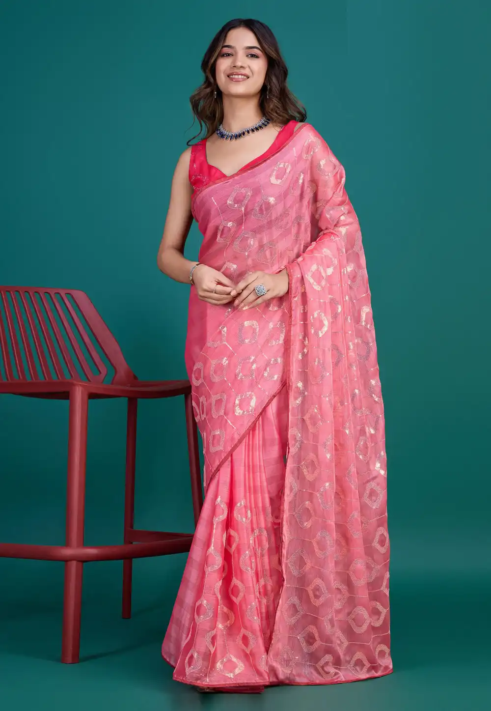 Pink Georgette Chiffon Sequence Saree 294127