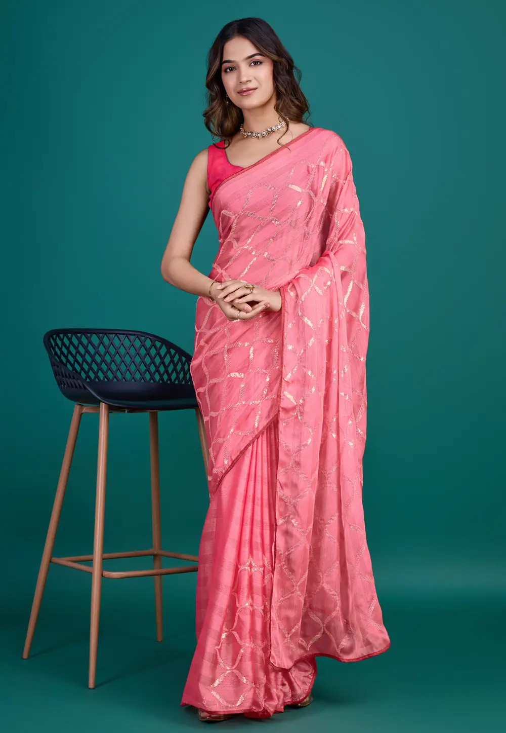 Pink Georgette Chiffon Sequence Saree 295321