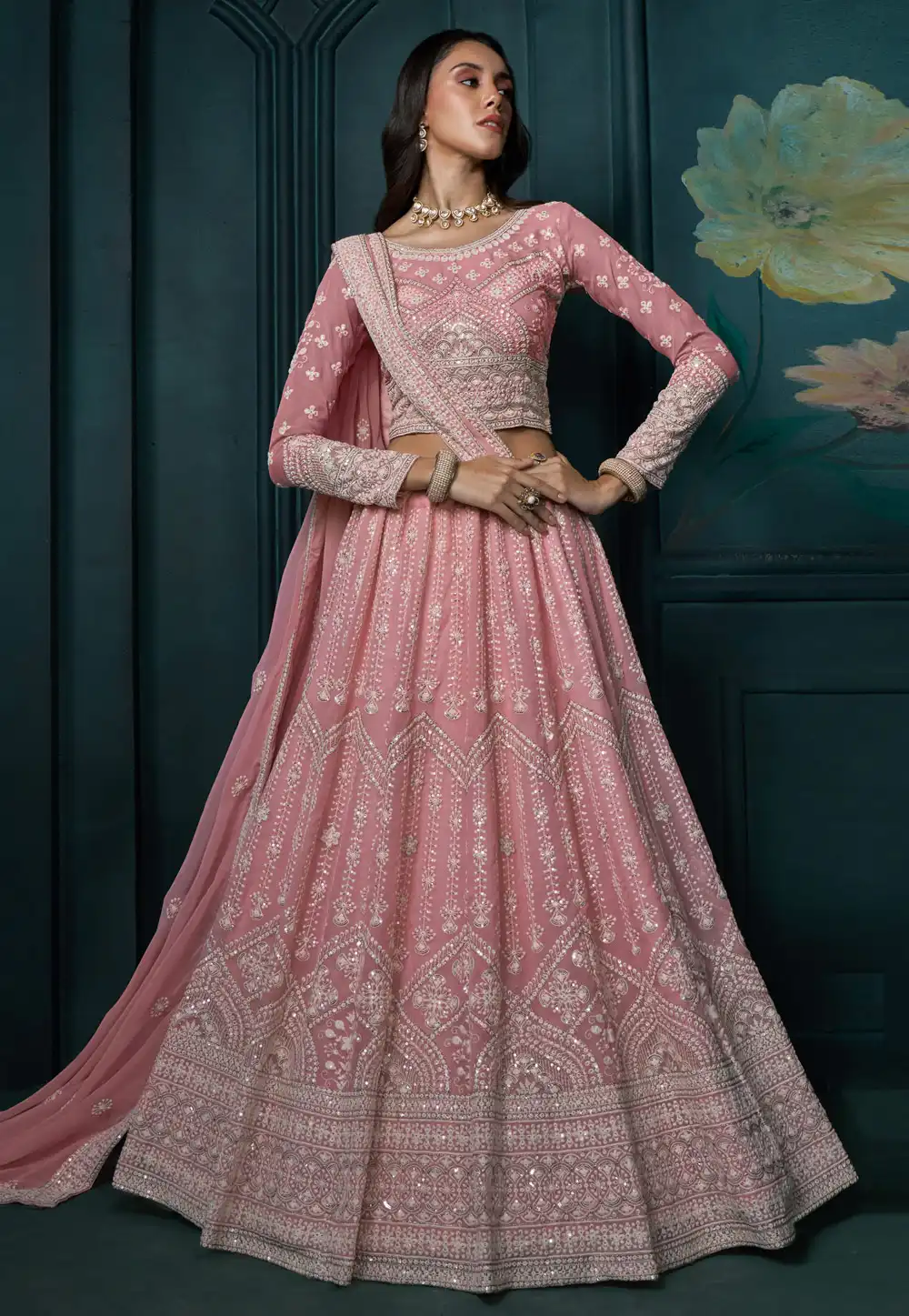 Pink Georgette Circular Lehenga Choli 294908