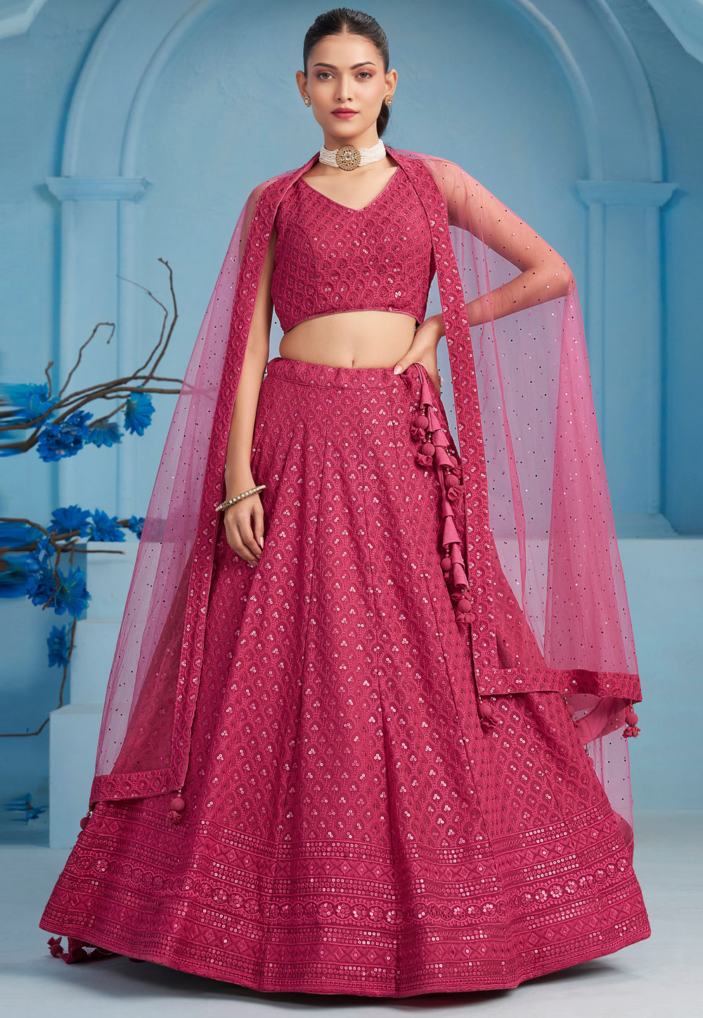Pink Georgette Circular Lehenga Choli 310641