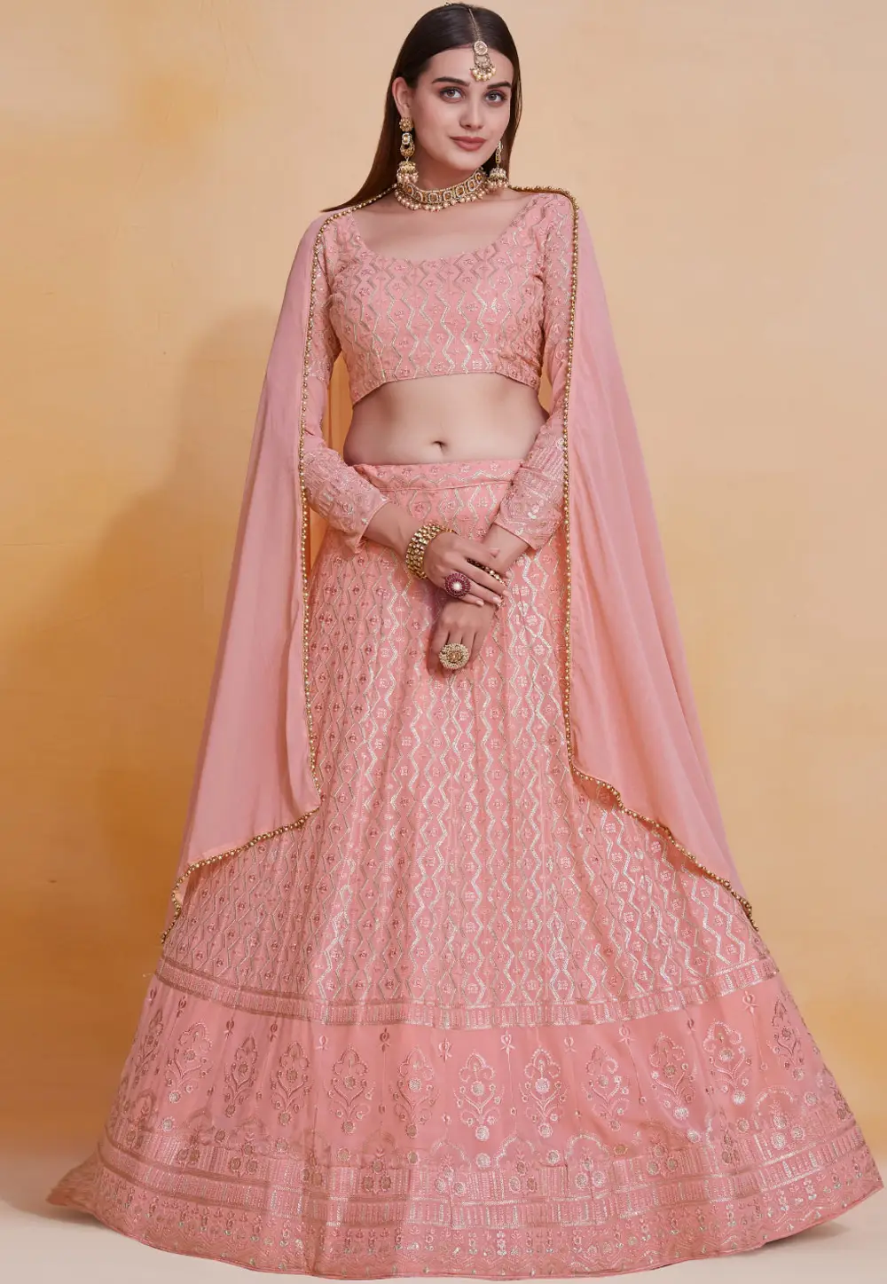 Pink Georgette Circular Lehenga Choli 296564