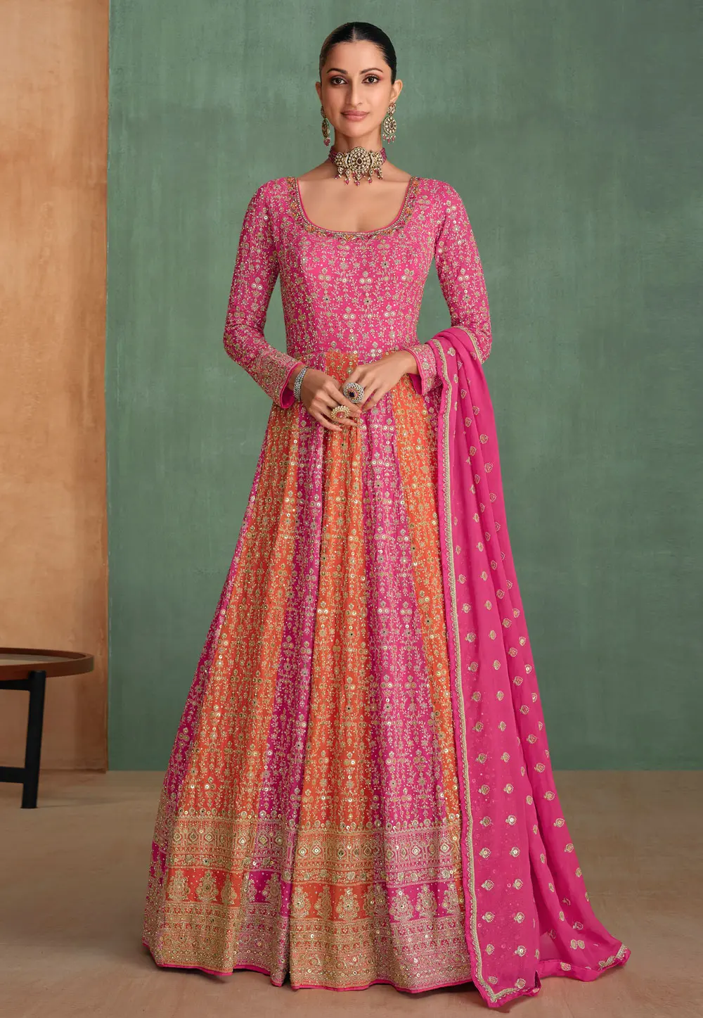 Pink Georgette Embroidered Anarkali Suit 301773