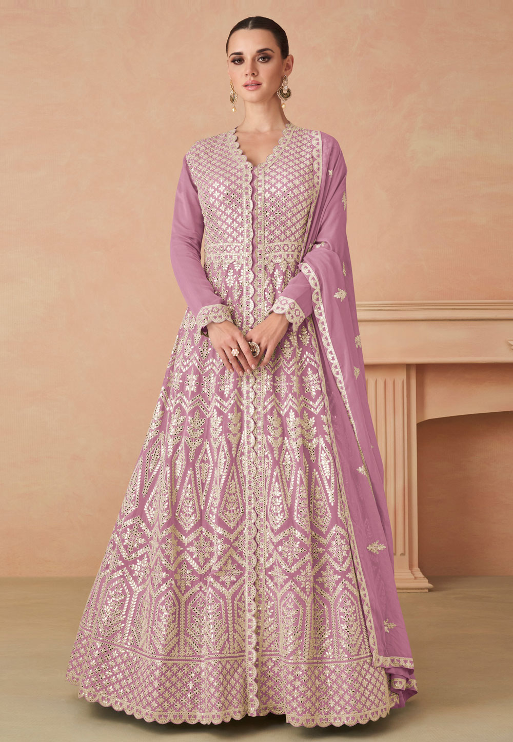 Pink Georgette Embroidered Indo Western Lehenga Choli 287845