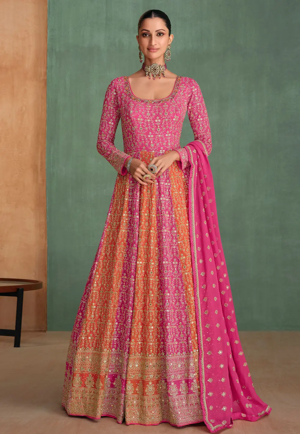 Pink Georgette Embroidered Long Anarkali Suit 296739