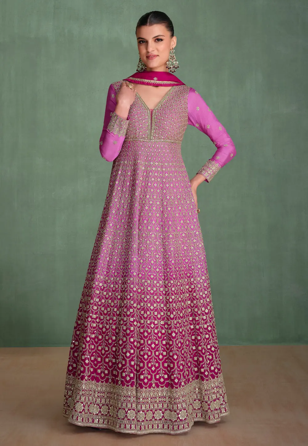 Pink Georgette Embroidered Long Anarkali Suit 297953