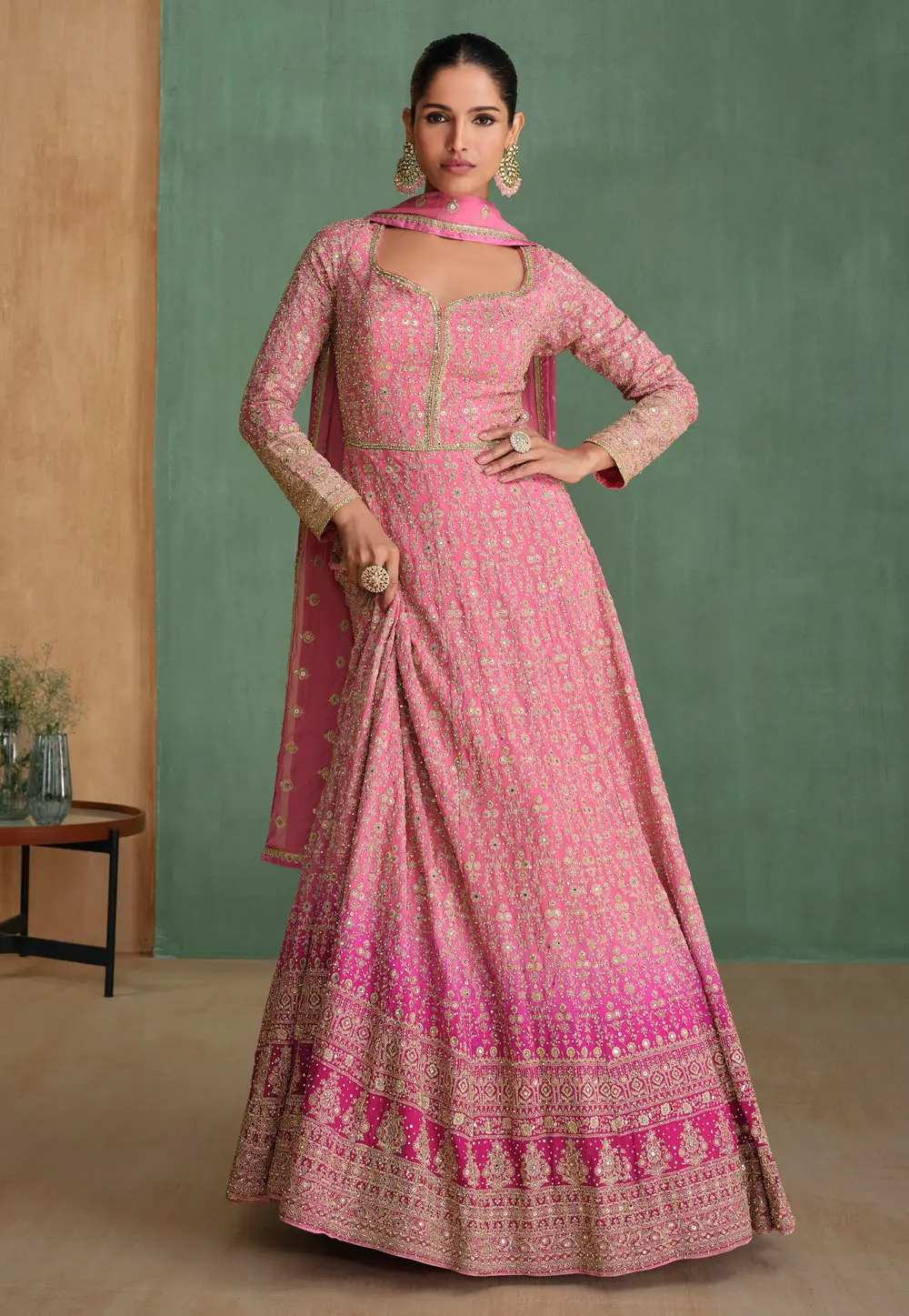 Pink Georgette Embroidered Long Anarkali Suit 297955