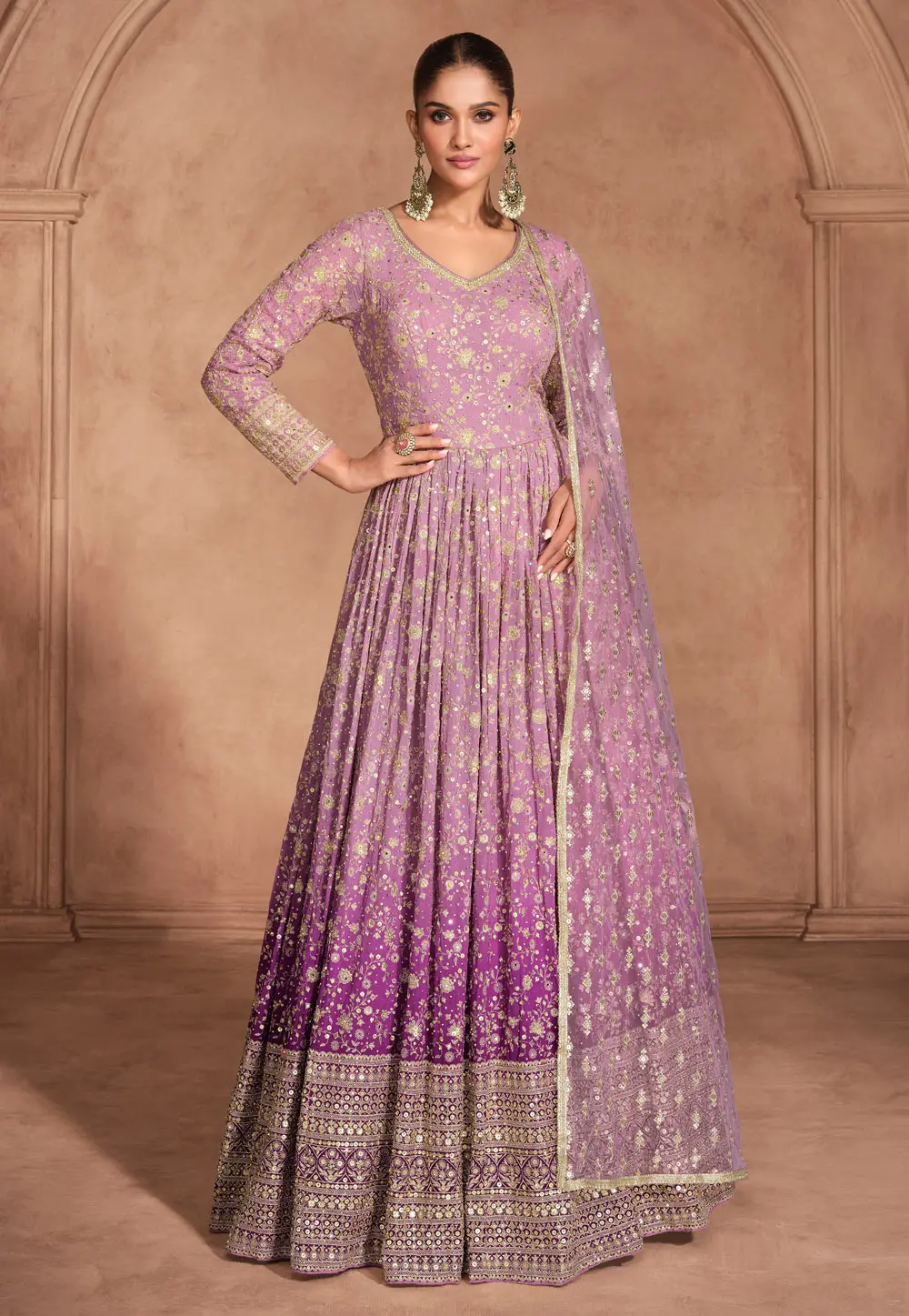 Pink Georgette Embroidered Long Anarkali Suit 303305