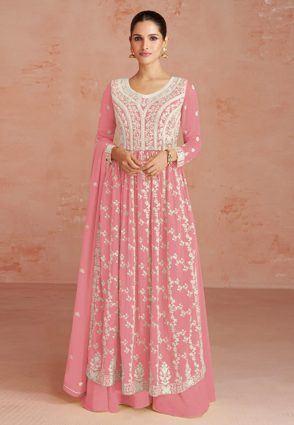 Pink Georgette Embroidered Pakistani Suit 278357