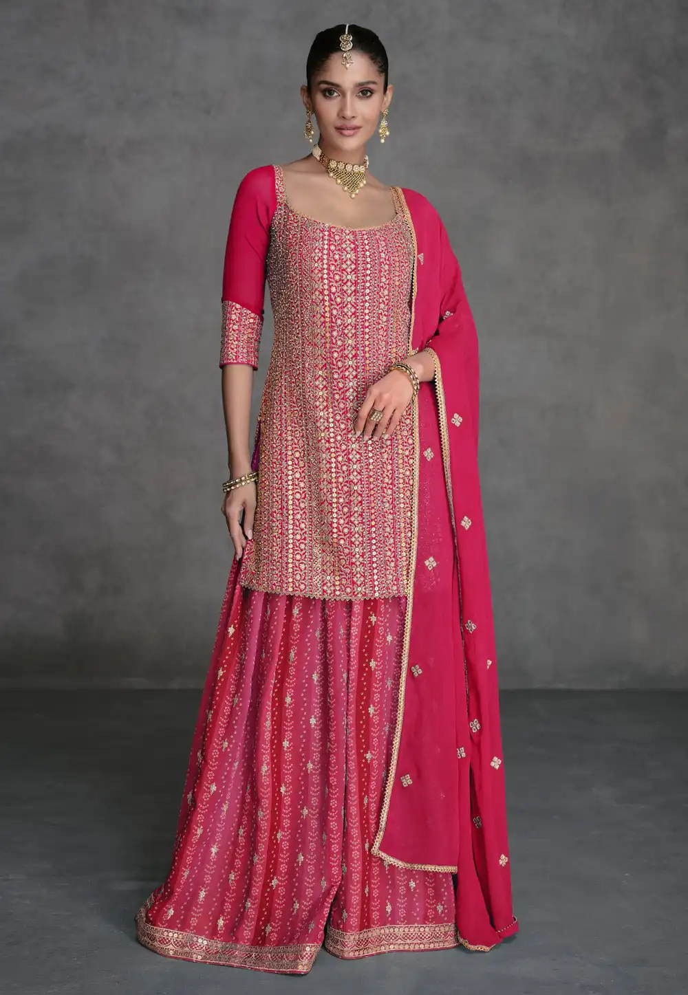 Pink Georgette Embroidered Palazzo Suit 292329