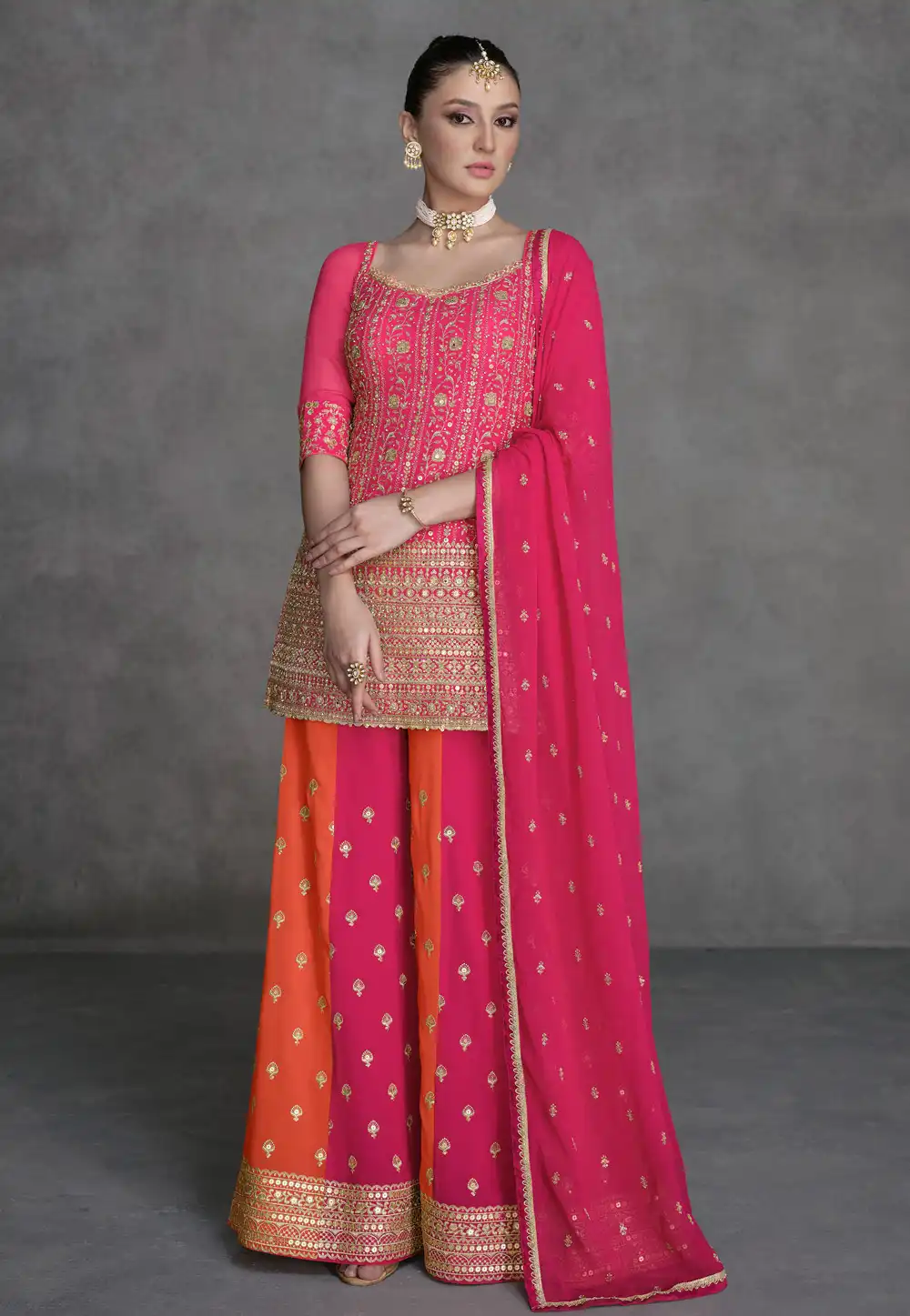 Pink Georgette Embroidered Palazzo Suit 290685