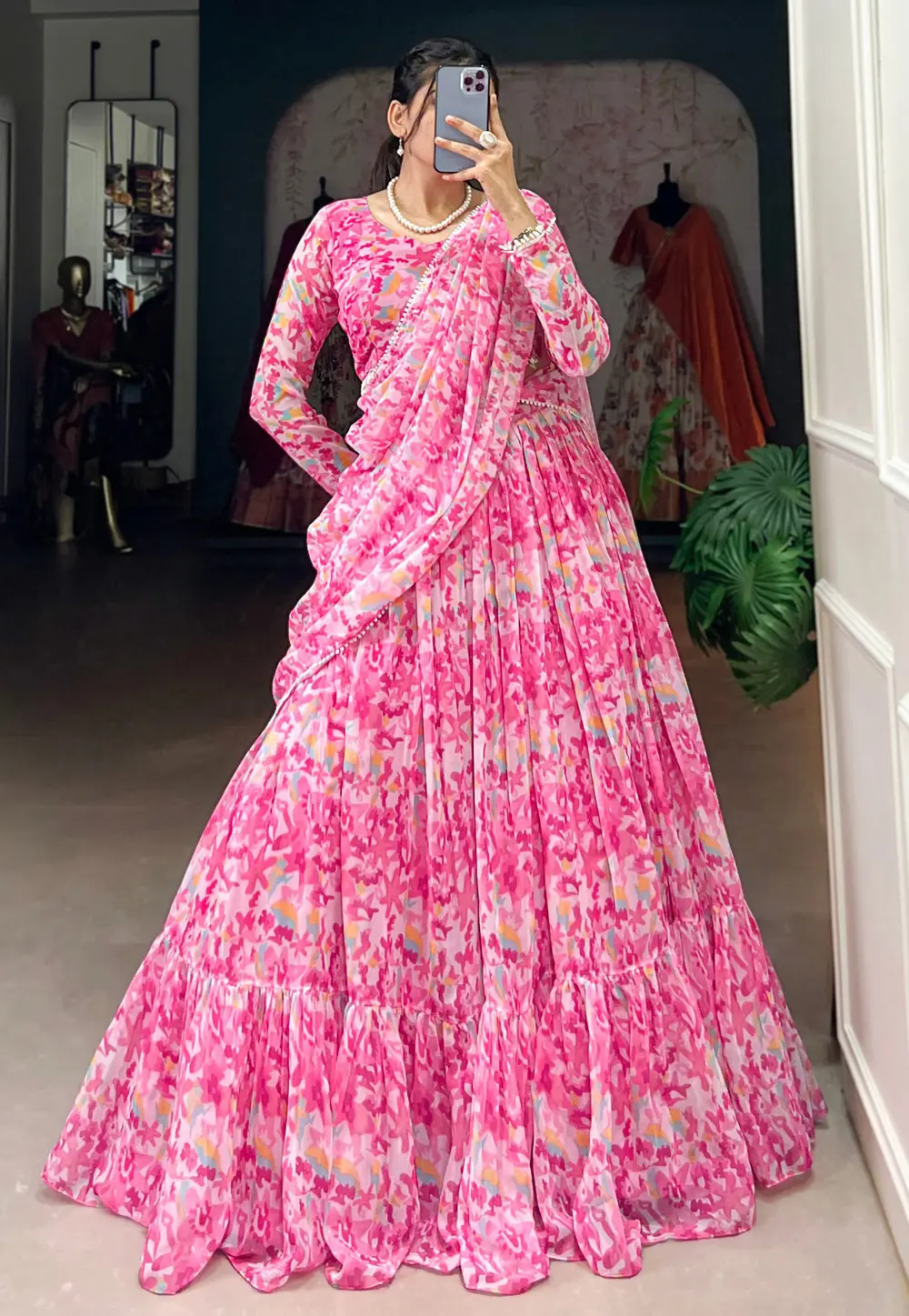 Pink Georgette Floral Lehenga choli 301777