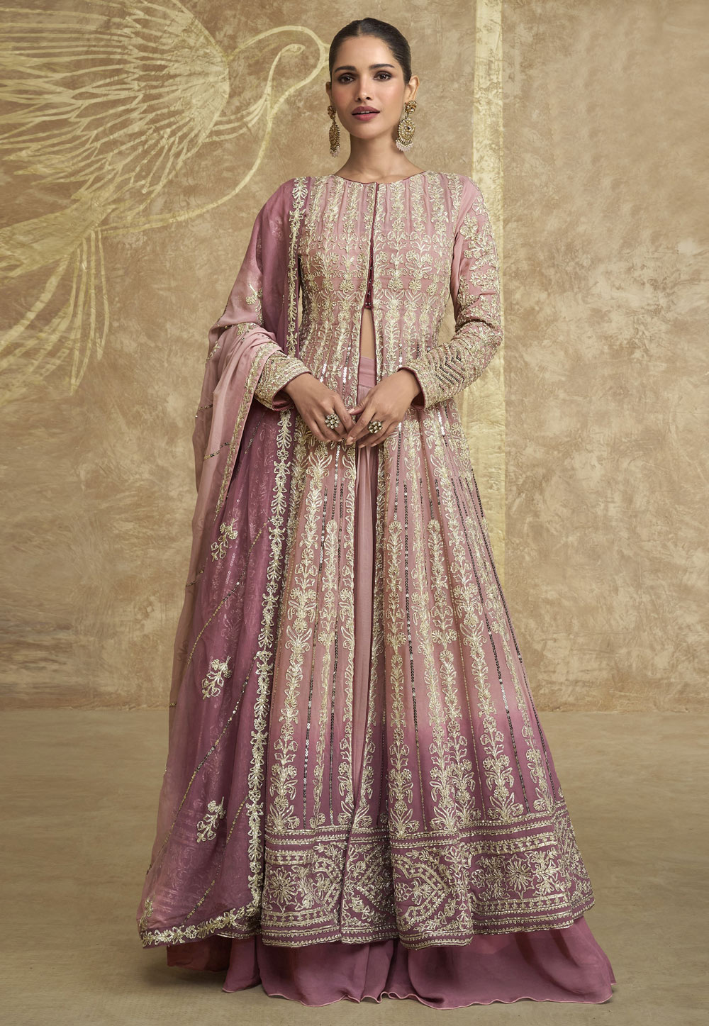Pink Georgette Indo Western Lehenga Choli 310505