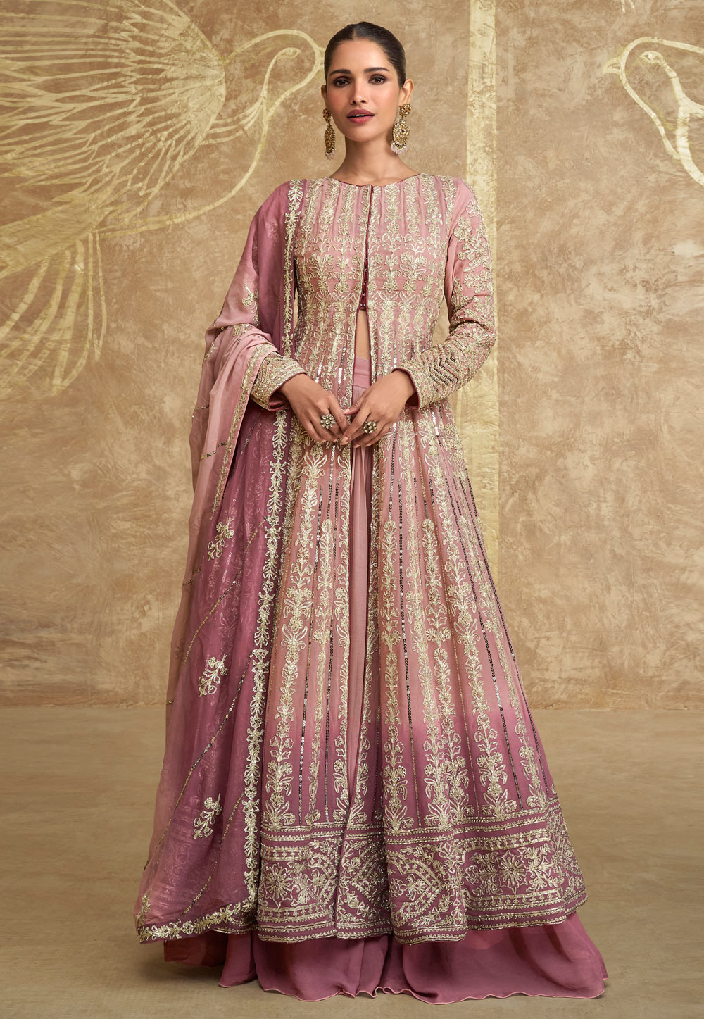 Pink Georgette Indo Western Lehenga Choli 311107