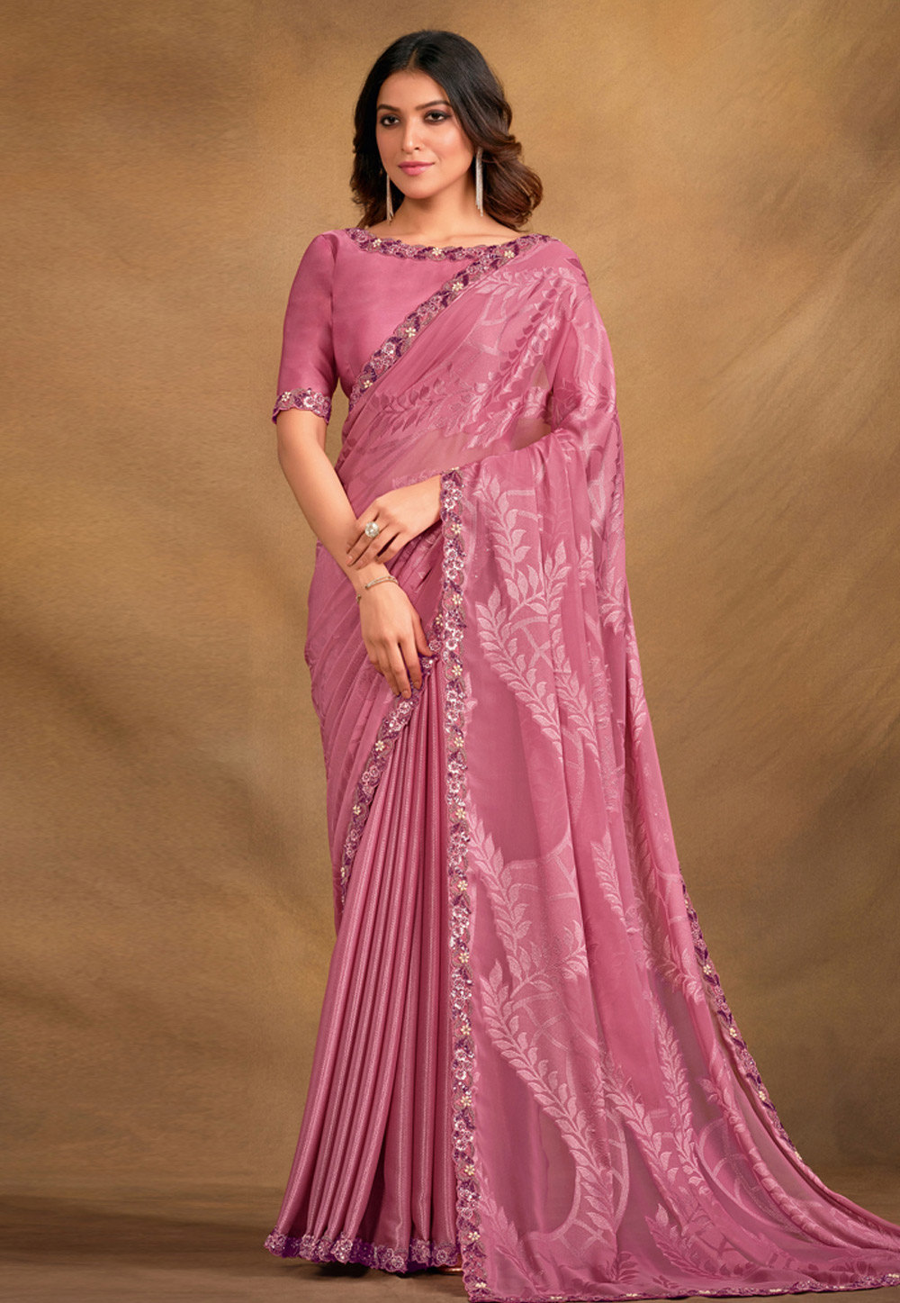 Pink Georgette Jacquard Saree With Blouse 279994