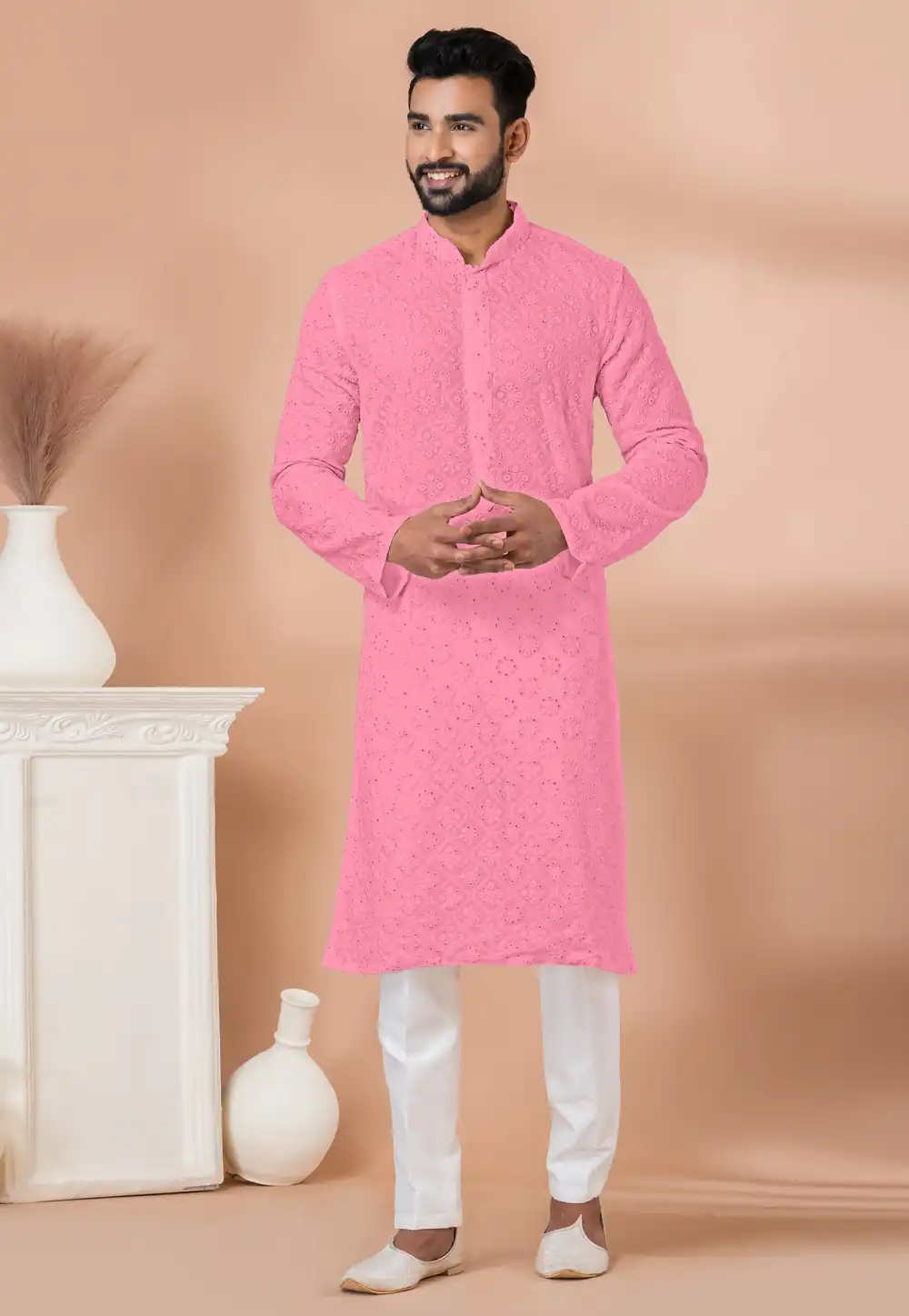 Pink Georgette Kurta Pajama 292559