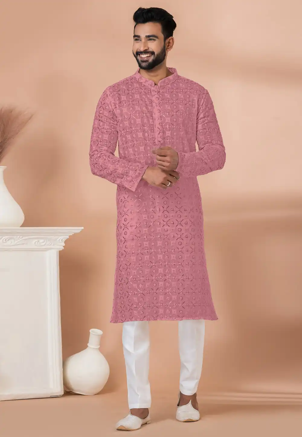 Pink Georgette Kurta Pajama 292571