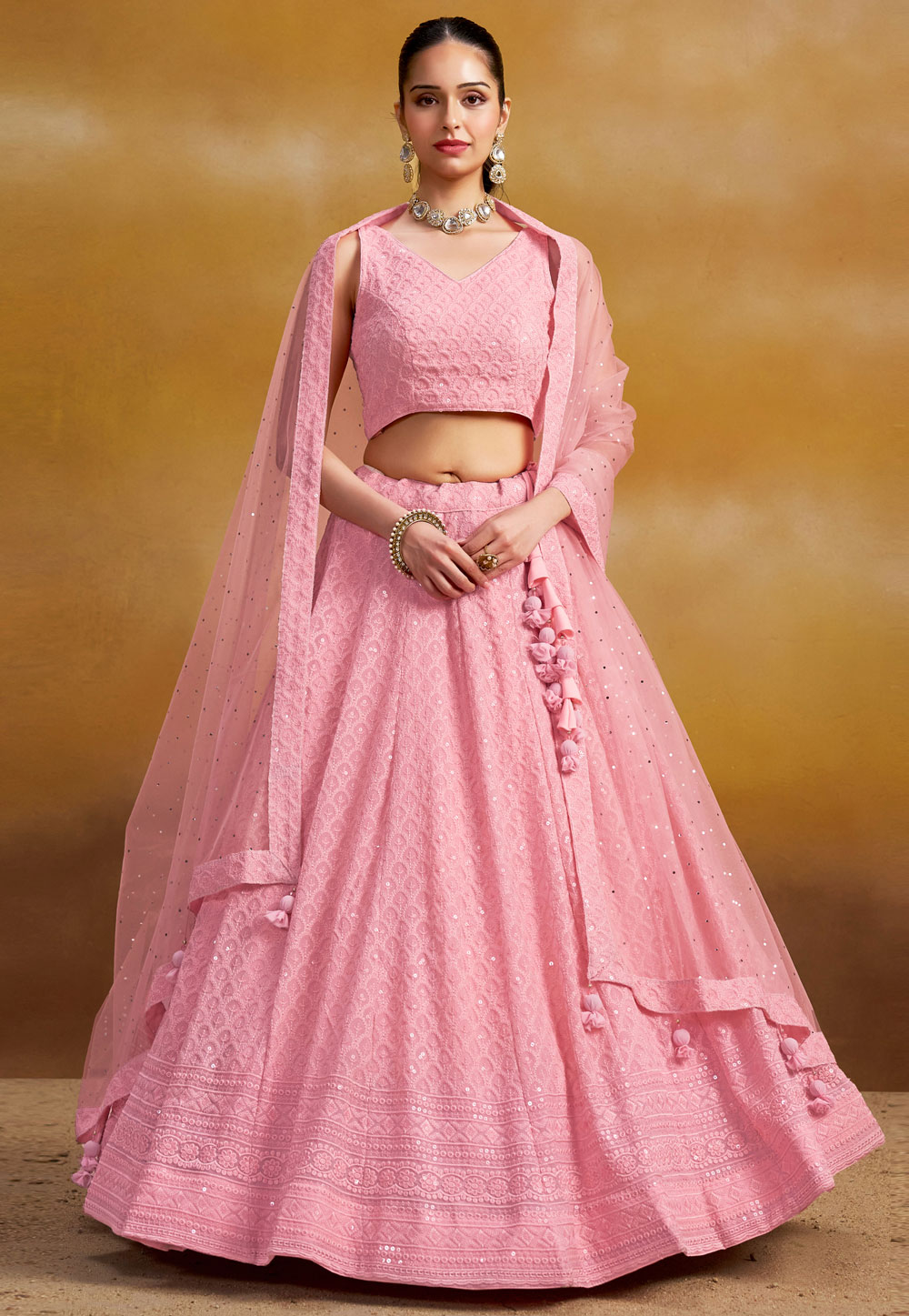 Pink Georgette Lehenga Choli 310355