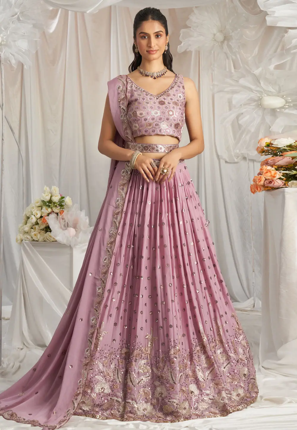 Pink Georgette Lehenga Choli 295390