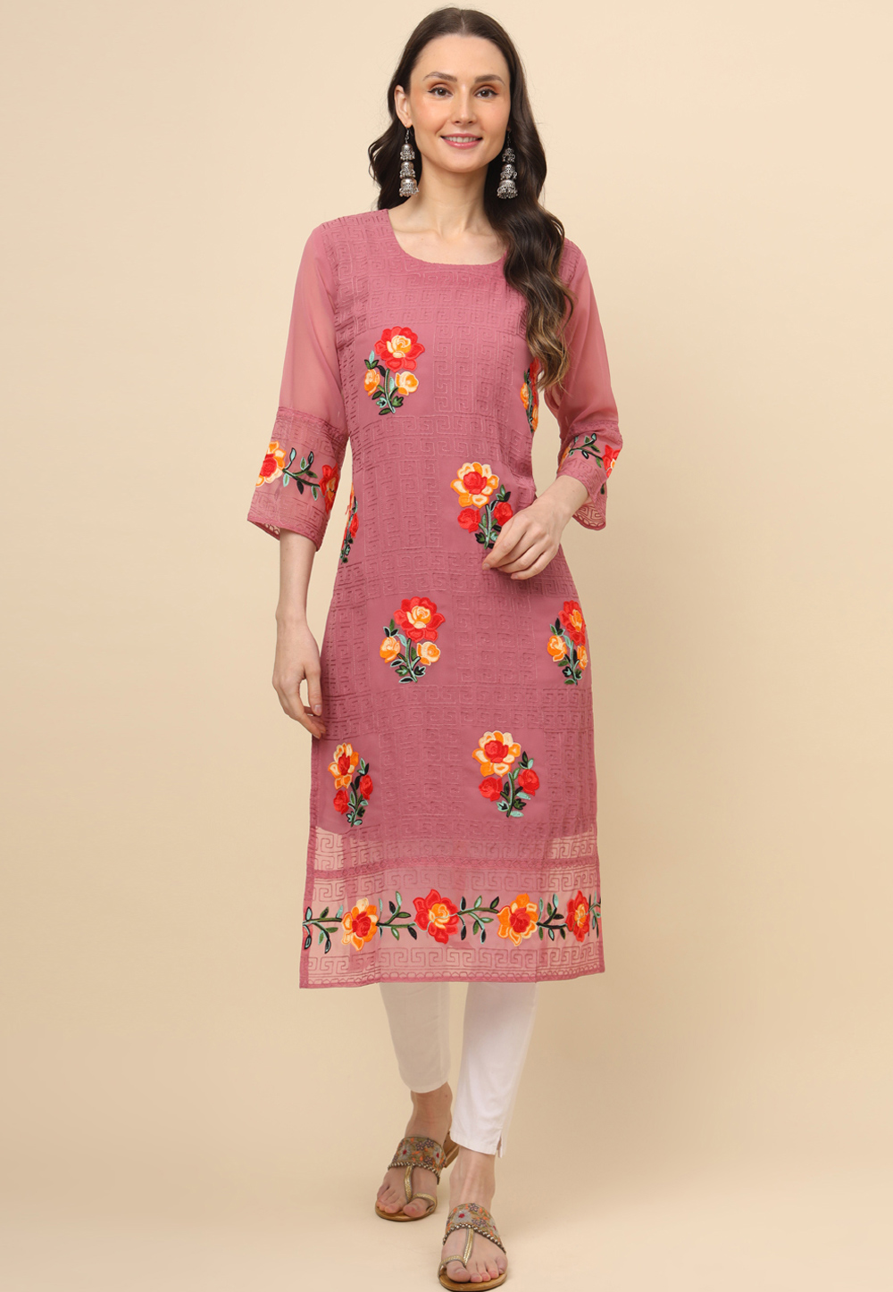 Pink Georgette Long Tunic 280683