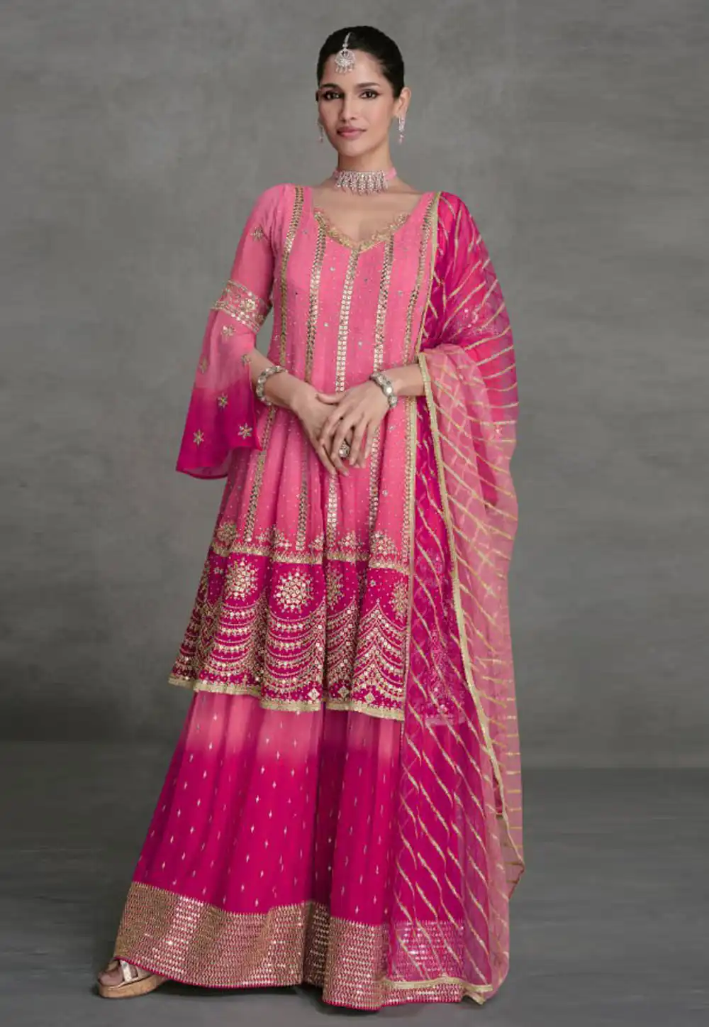 Pink Georgette Palazzo Suit 290529