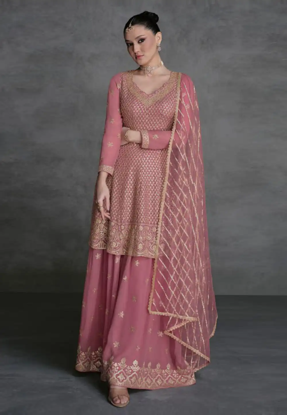 Pink Georgette Palazzo Suit 290531