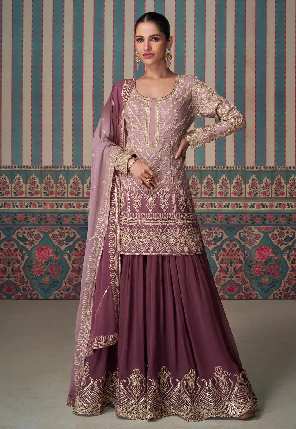 Pink Georgette Palazzo Suit 296792